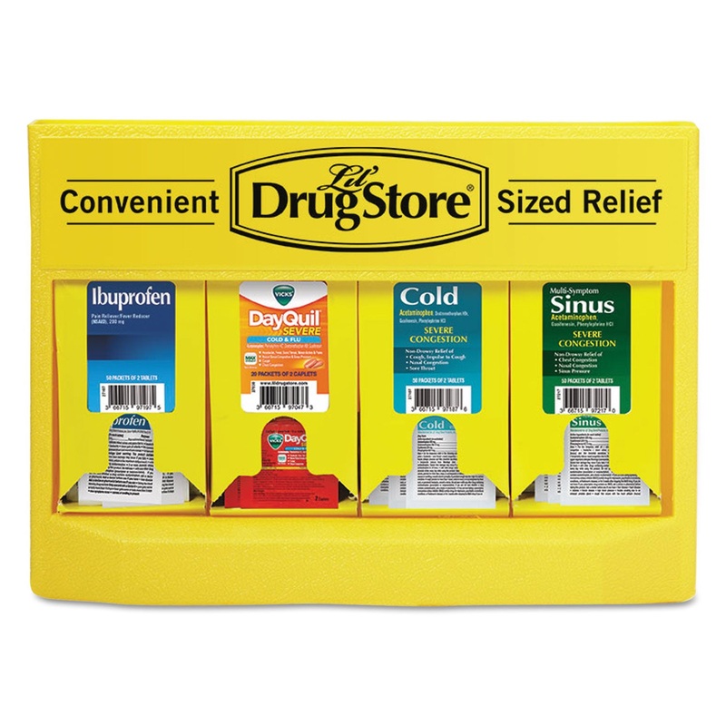 Cold And Flu Single Dose Dispenser, 170-Pieces, Plastic Case, Yellow/black