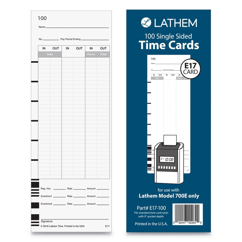 E17-100 TIME CARD, BI-WEEKLY/MONTHLY/SEMI-MONTHLY/WEEKLY, ONE SIDE, 9″, 100/PACK