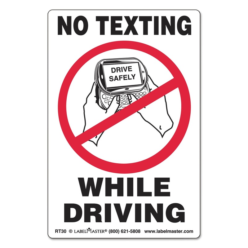 NO TEXTING SELF-ADHESIVE LABELS, NO TEXTING WHILE DRIVING, 6.5 X 4.5, WHITE/BLACK/RED, 500/ROLL