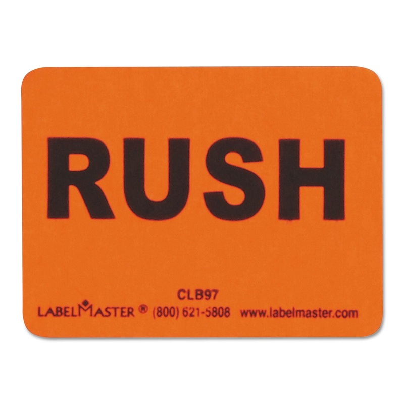 SHIPPING AND HANDLING SELF-ADHESIVE LABELS, RUSH, 2.5 X 4.5, BLACK/RED, 500/ROLL