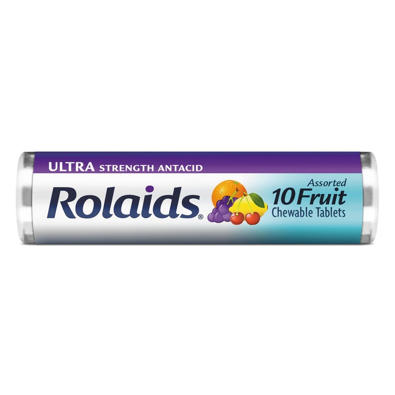 Ultra Strength Antacid Chewable Tablets, Assorted Fruit, 10/roll, 12 Roll/box