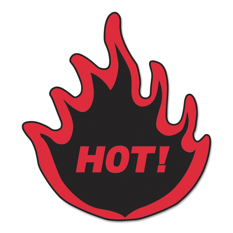 WAREHOUSE SELF-ADHESIVE LABELS, HOT, 4.88 X 2.88, BLACK/RED, 500/ROLL