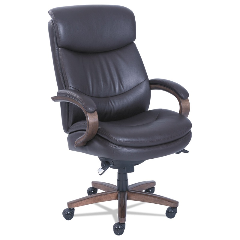 WOODBURY BIG AND TALL EXECUTIVE CHAIR, SUPPORTS UP TO 400 LBS., BROWN SEAT/BROWN BACK, WEATHERED SAND BASE