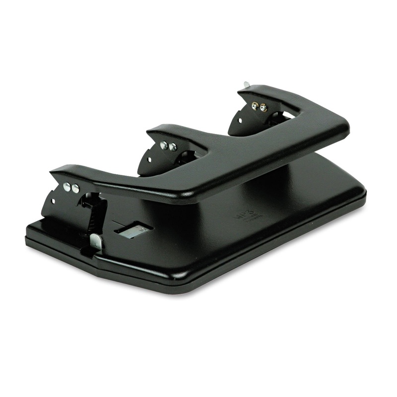 20-Sheet Three-Hole Punch, Oversized Handle, 9/32″ Holes, Steel, Black