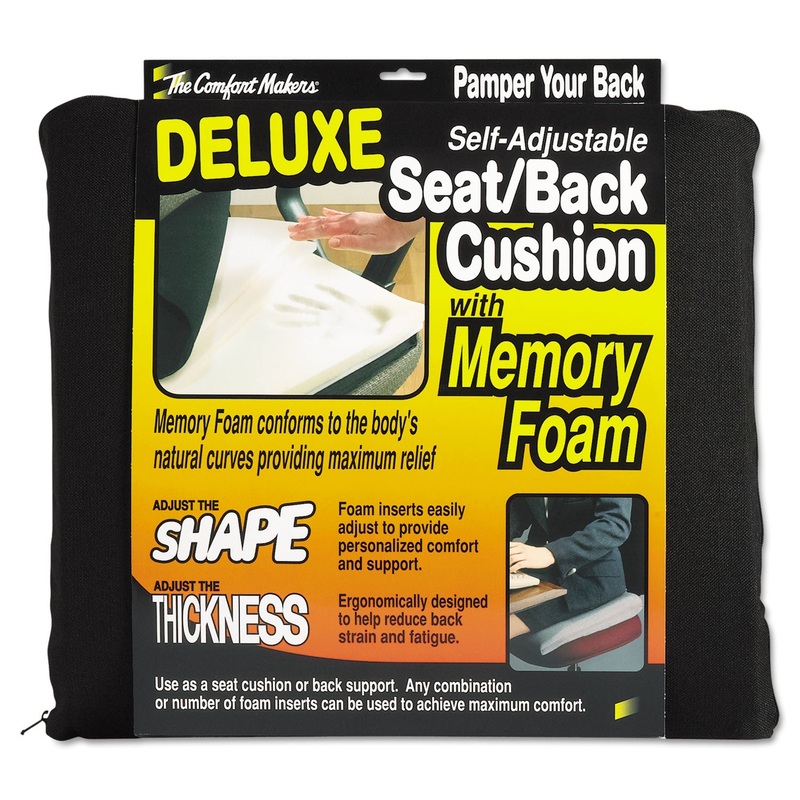 DELUXE SEAT/BACK CUSHION WITH MEMORY FOAM, 17W X 2.75D X 17.5H, BLACK