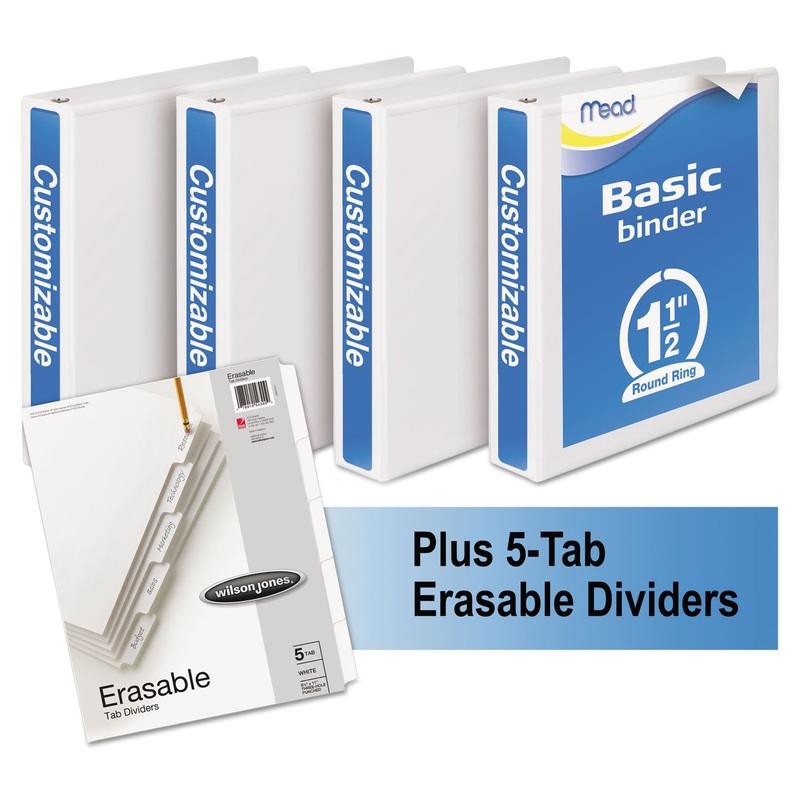 ECONOMY ROUND-RING VIEW BINDER PLUS PACK, 3 RINGS, 1.5″ CAPACITY, 11 X 8.5, WHITE, 4/CARTON