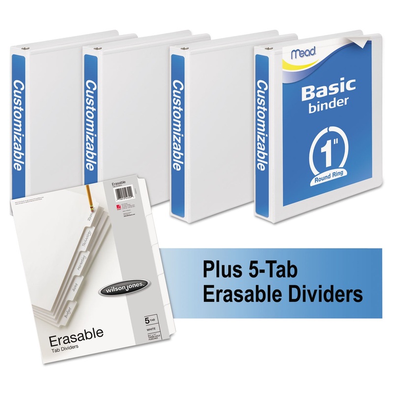 ECONOMY ROUND-RING VIEW BINDER PLUS PACK, 3 RINGS, 1″ CAPACITY, 11 X 8.5, WHITE, 4/CARTON