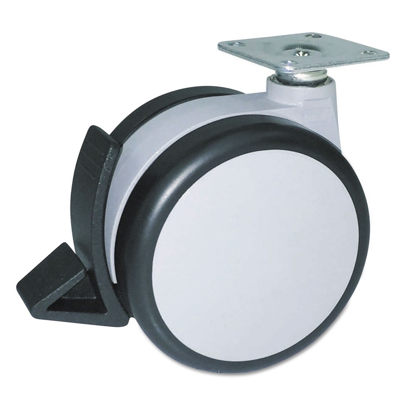Gemini Heavy-Duty Twin Wheel Hard Floor Casters With Brake, J Plate, Gray, 4/set