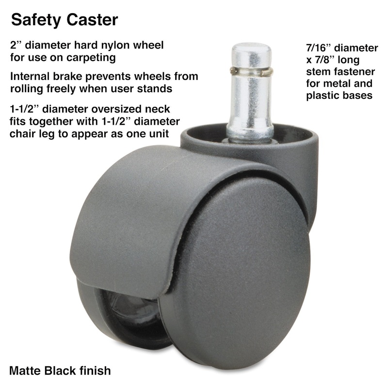 SAFETY CASTERS,OVERSIZE NECK, NYLON, B STEM, 110 LBS/CASTER, 5/SET