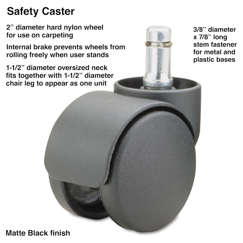 SAFETY CASTERS, OVERSIZE NECK, NYLON, K STEM, 110 LBS/CASTER, 5/SET
