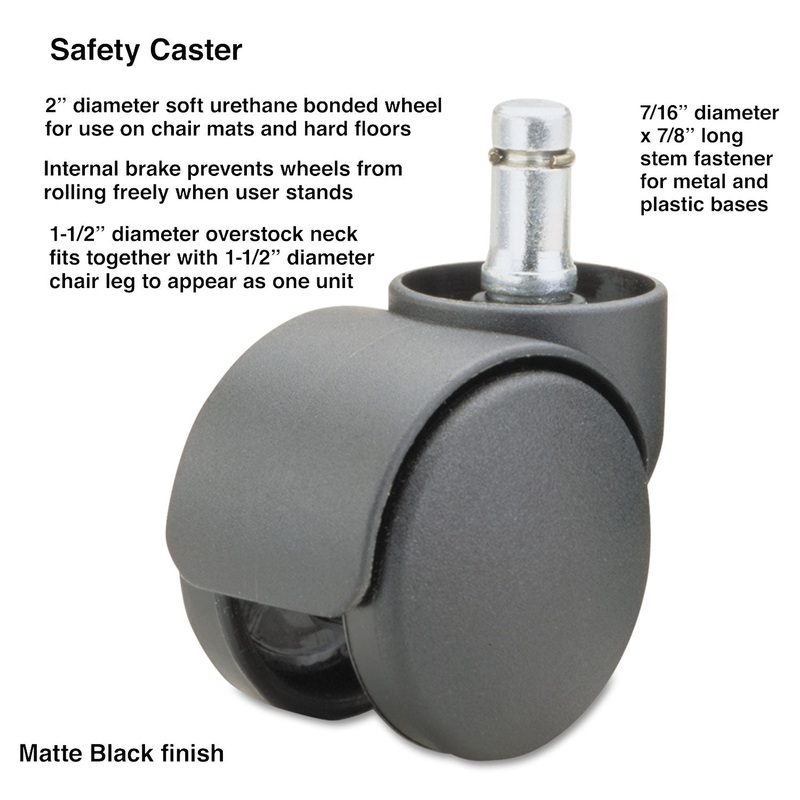 SAFETY CASTERS, OVERSIZE NECK POLYURETHANE, B STEM, 110 LBS/CASTER, 5/SET