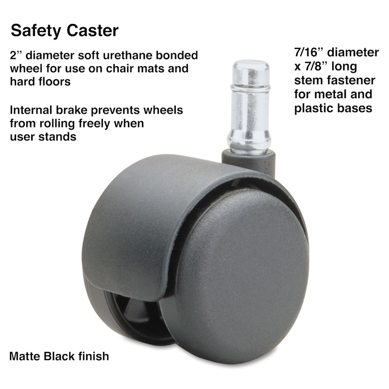 SAFETY CASTERS,STANDARD NECK, POLYURETHANE, B STEM, 110 LBS/CASTER, 5/SET