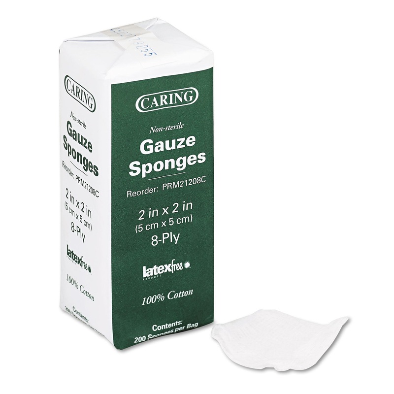 Caring Woven Gauze Sponges, 2 X 2, Non-Sterile, 8-Ply, 200/pack