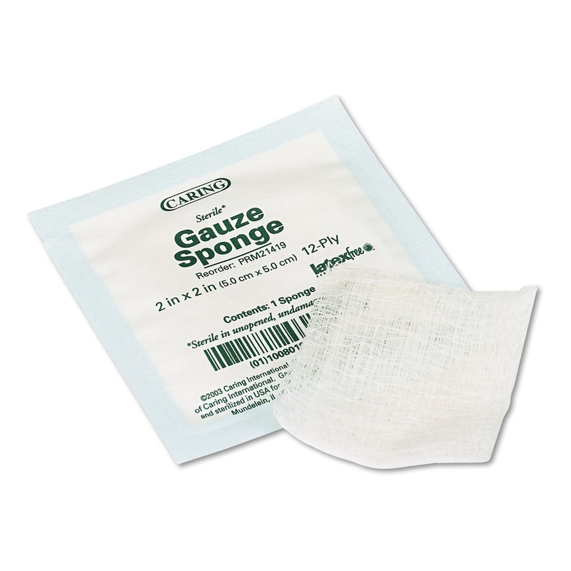 Caring Woven Gauze Sponges, 2 X 2, Sterile, 12-Ply, 2400/carton