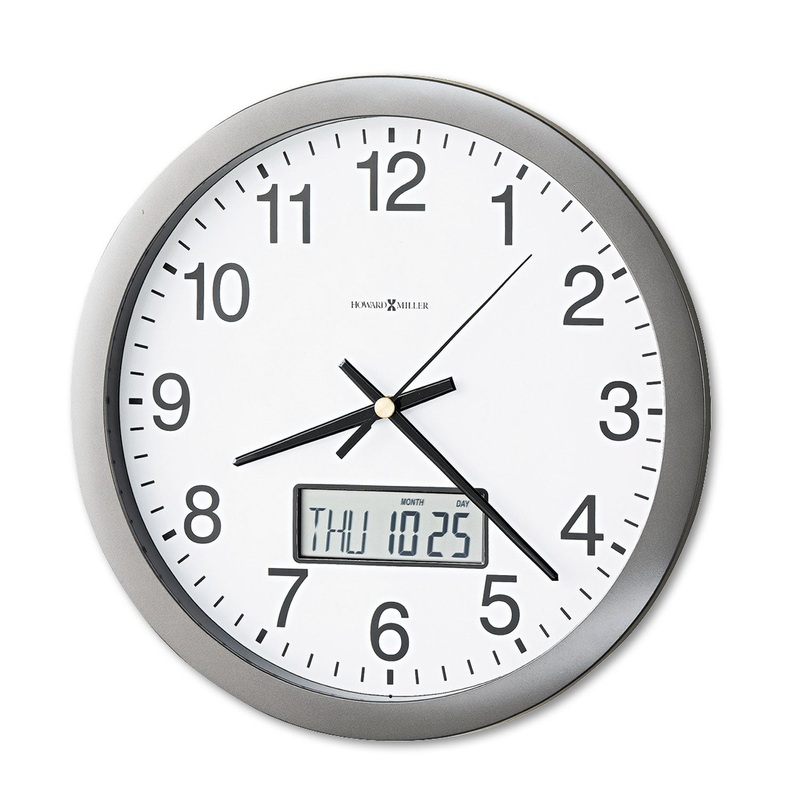 CHRONICLE WALL CLOCK WITH LCD INSET, 14″ OVERALL DIAMETER, GRAY CASE, 1 AA (SOLD SEPARATELY)