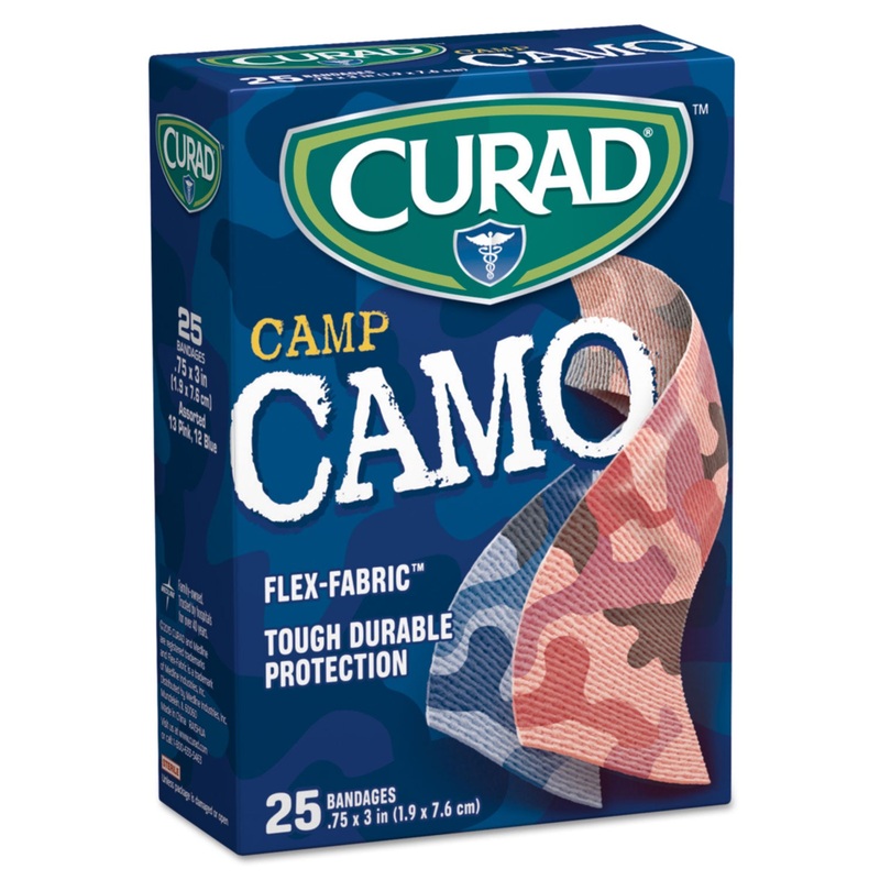 Kids Adhesive Bandages, Pink And Blue Camouflage, 3/4″ X 3″, 25/box