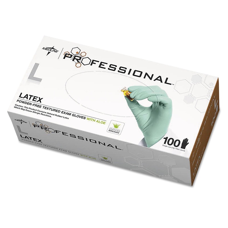 Professional Latex Exam Gloves With Aloe, Large, Green, 100/box