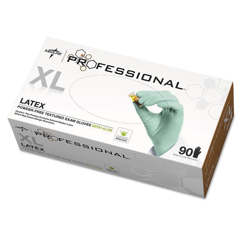 Professional Latex Exam Gloves With Aloe, X-Large, Green, 90/box