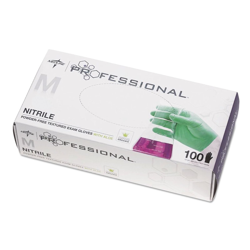 Professional Nitrile Exam Gloves With Aloe, Medium, Green, 100/box