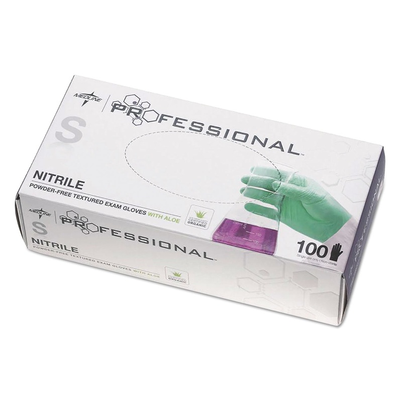Professional Nitrile Exam Gloves With Aloe, Small, Green, 100/box
