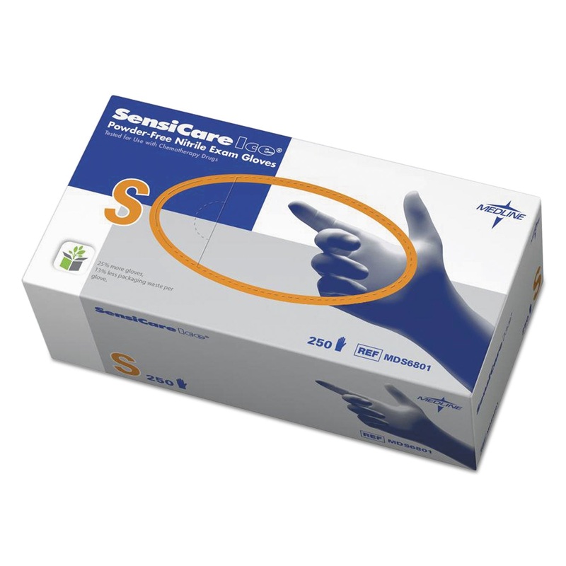 Sensicare Ice Nitrile Exam Gloves, Powder-Free, Small, Blue, 250/box