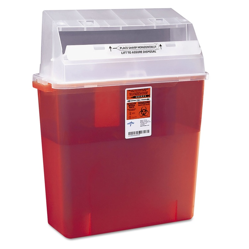 SHARPS CONTAINER FOR PATIENT ROOM, PLASTIC, 3 GAL, RECTANGULAR, RED