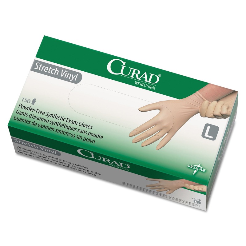 Stretch Vinyl Exam Gloves, Powder-Free, Large, 150/box