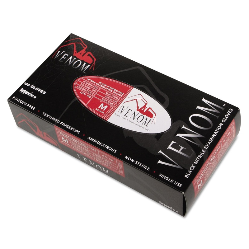 Venom Nitrile Exam Gloves, Medium, Black, Powder-Free, 100/box