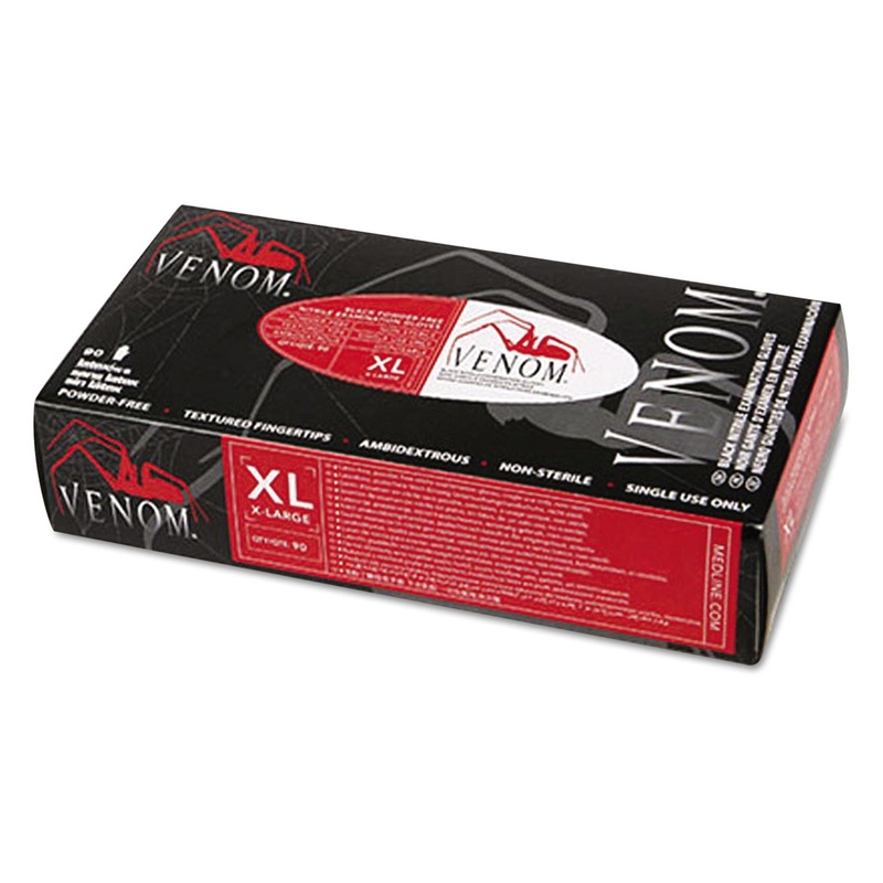 Venom Nitrile Exam Gloves, X-Large, Black, Powder-Free, 90/box