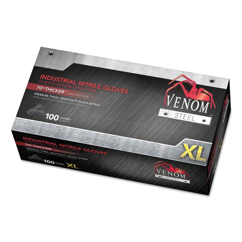 VENOM STEEL INDUSTRIAL NITRILE GLOVES, BLACK, X-LARGE, 100/BOX