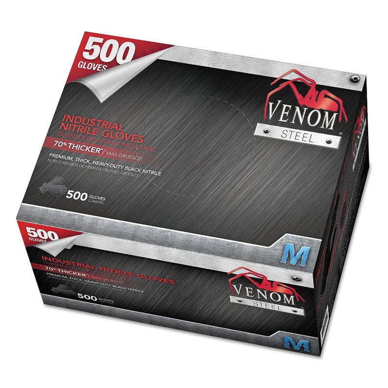 VENOM STEEL INDUSTRIAL NITRILE GLOVES, MEDIUM, BLACK, 6 MIL, 500/BOX
