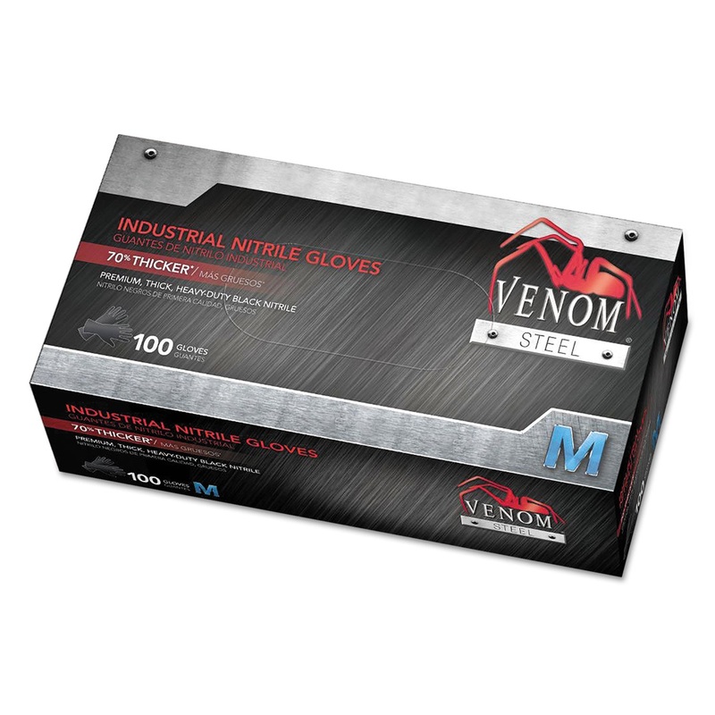 Venom Steel Industrial Nitrile Gloves, Medium, Black, 7 Mil, 100/box