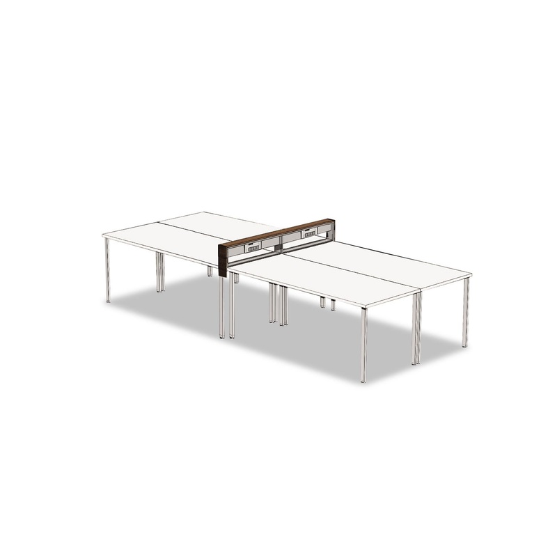 E5 FOUR-PERSON WORKSTATION WITH BELTWAY, 123.5W X 60D X 29.5H, WHITE/WALNUT