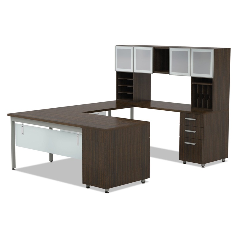 E5 Series Executive U-Workstation, 72w X 96d X 62h, Walnut