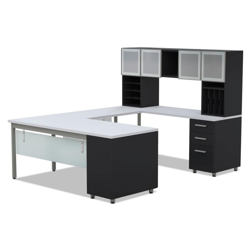 E5 Series Executive U-Workstation, 72w X 96d X 62h, White/raven