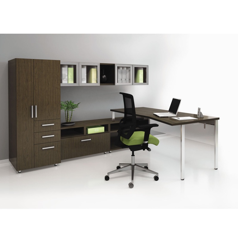 E5 SERIES SINGLE L-WORKSTATION, 72W X 85D X 29.5H, WALNUT
