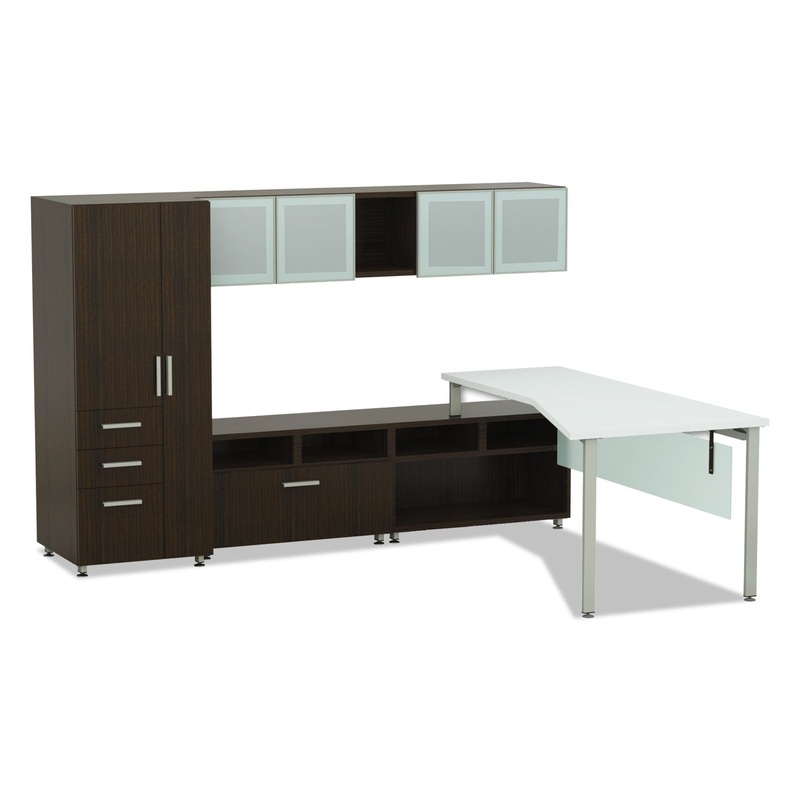 E5 SERIES SINGLE L-WORKSTATION, 72W X 85D X 29.5H, WHITE/WALNUT