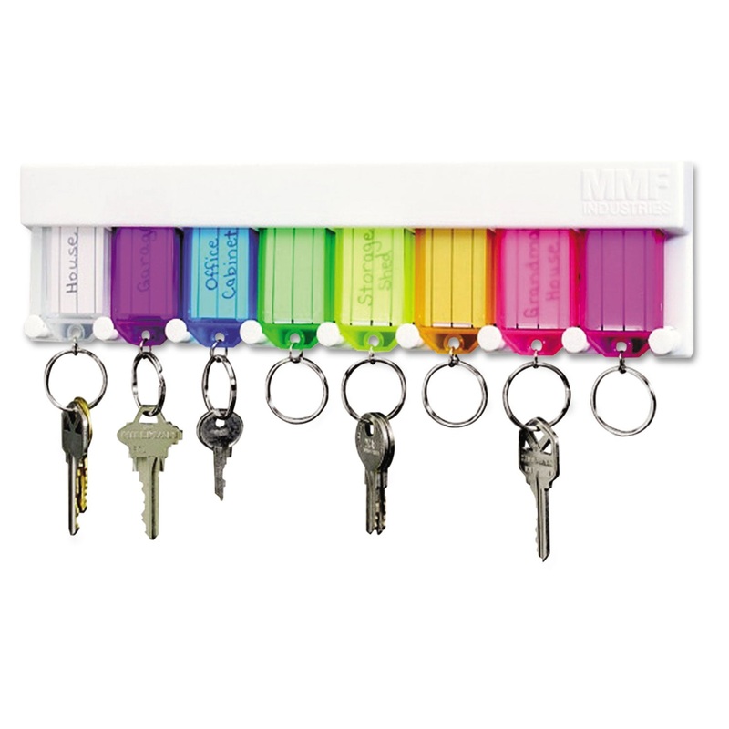 Multi-Color Key Rack, 8-Key, 2 3/4 X 1/2 X 10 1/2, Plastic, White