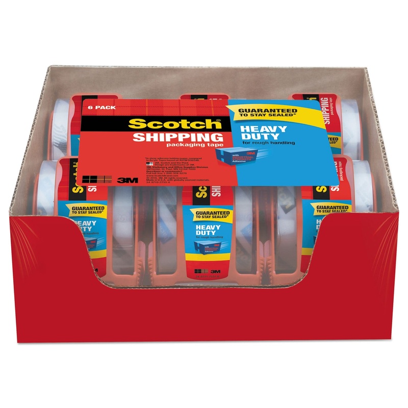 3850 HEAVY-DUTY PACKAGING TAPE WITH DISPENSER, 1.5″ CORE, 1.88″ X 66.66 FT, CLEAR, 6/PACK