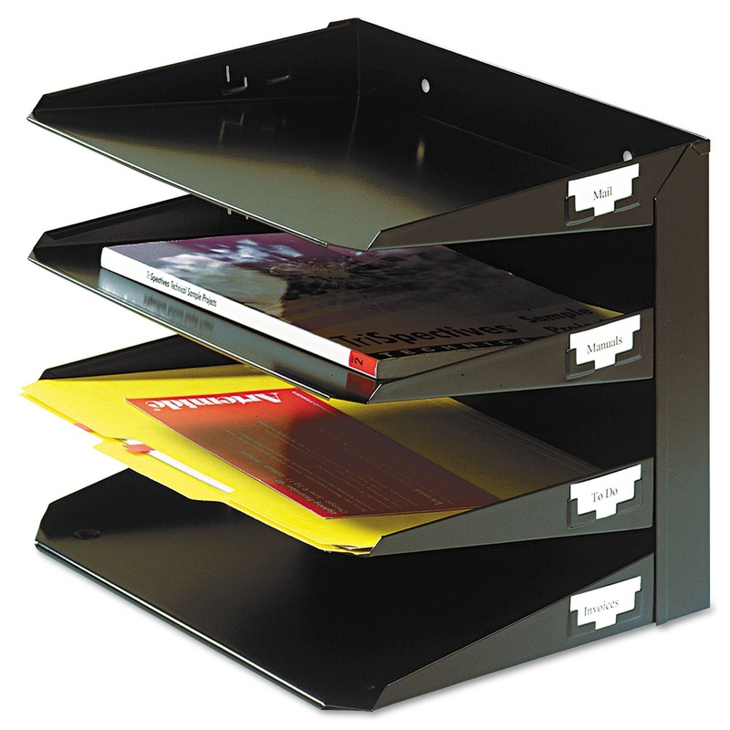 MULTI-TIER STEEL HORIZONTAL ORGANIZERS, 4 SECTIONS, LETTER SIZE FILES, 12″ X 8.75″ X 9.25″, BLACK