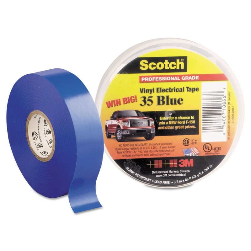 SCOTCH 35 VINYL ELECTRICAL COLOR CODING TAPE, 3″ CORE, 0.75″ X 66 FT, BLUE