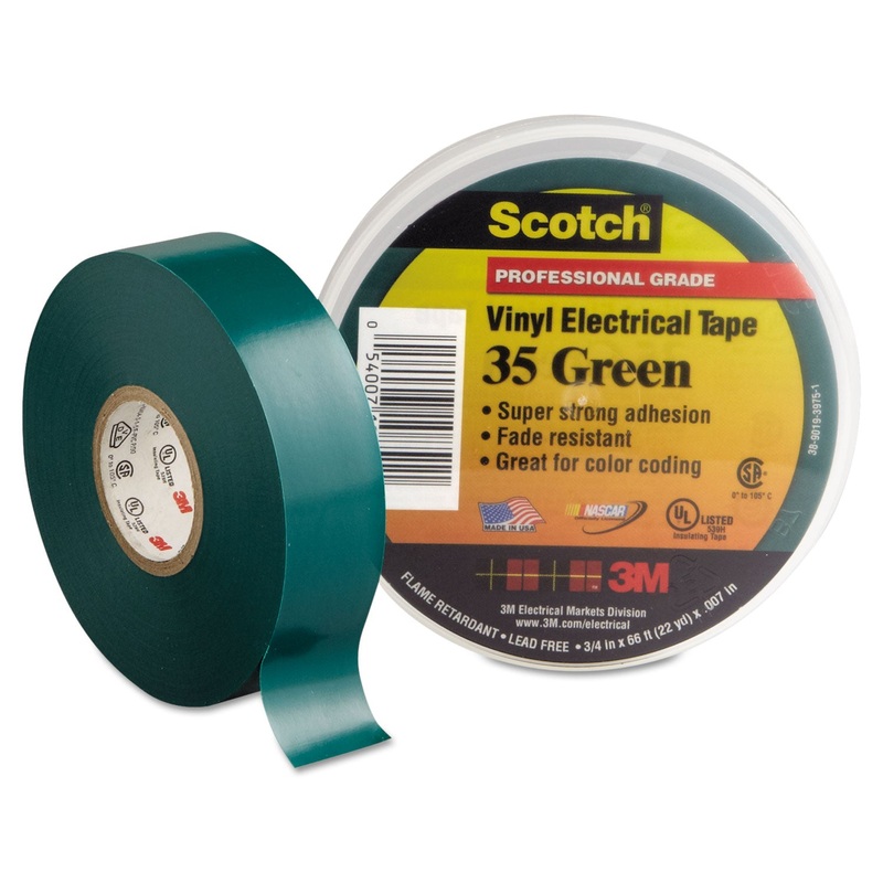 SCOTCH 35 VINYL ELECTRICAL COLOR CODING TAPE, 3″ CORE, 0.75″ X 66 FT, GREEN