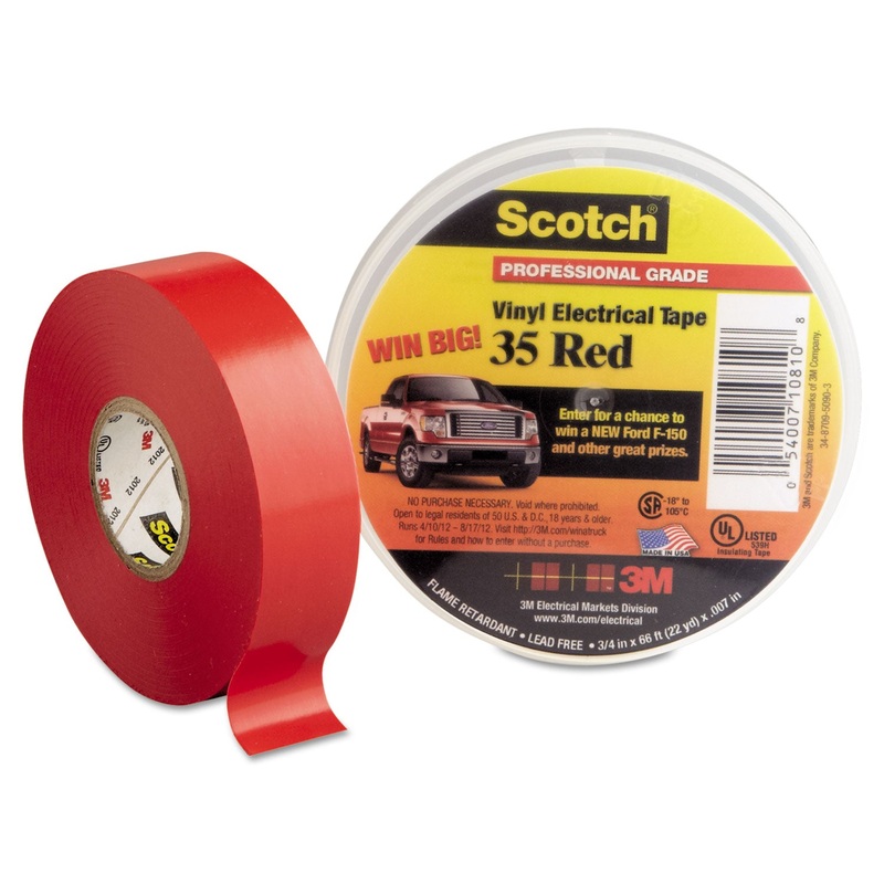 SCOTCH 35 VINYL ELECTRICAL COLOR CODING TAPE, 3″ CORE, 0.75″ X 66 FT, RED