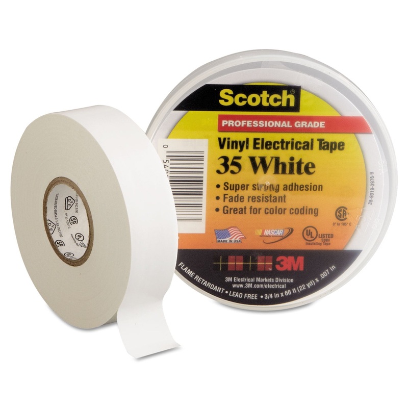 SCOTCH 35 VINYL ELECTRICAL COLOR CODING TAPE, 3″ CORE, 0.75″ X 66 FT, WHITE
