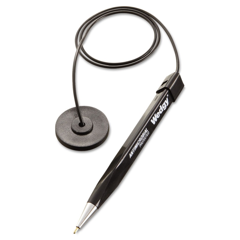WEDGY ANTIMICROBIAL BALLPOINT COUNTER PEN W/ROUND BASE, 1MM, BLUE INK, BLACK BARREL