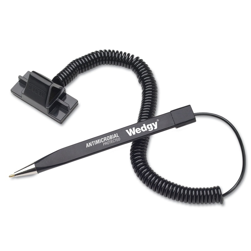 WEDGY ANTIMICROBIAL BALLPOINT COUNTER PEN W/SCABBARD, 1MM, BLUE INK, BLACK BARREL