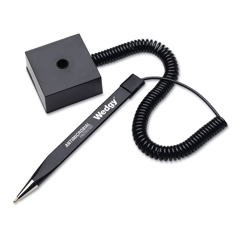 WEDGY ANTIMICROBIAL BALLPOINT COUNTER PEN W/SQUARE BASE, 1MM, BLUE INK, BLACK BARREL