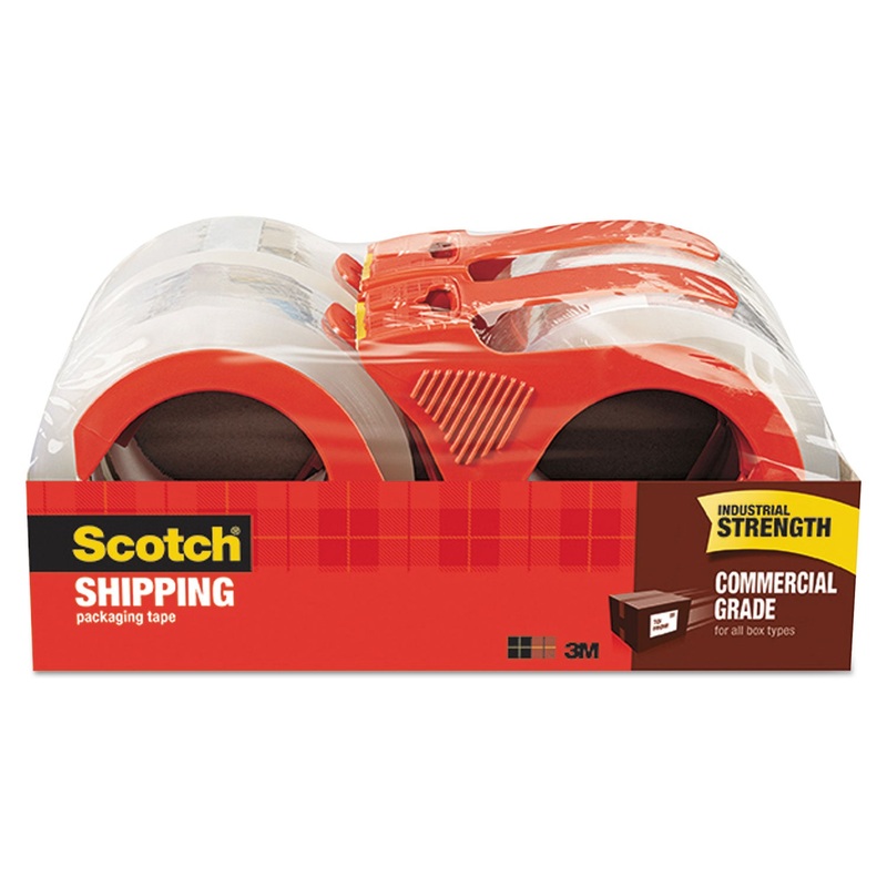 3750 COMMERCIAL GRADE PACKAGING TAPE WITH DISPENSER, 3″ CORE, 1.88″ X 54.6 YDS, CLEAR, 4/PACK