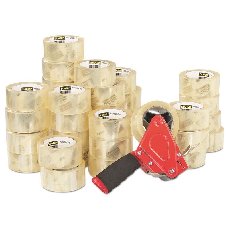 3750 COMMERCIAL GRADE PACKAGING TAPE WITH ST-181 PISTOL-GRIP DISPENSER, 3″ CORE, 1.88″ X 54.6 YDS, CLEAR, 36/CARTON