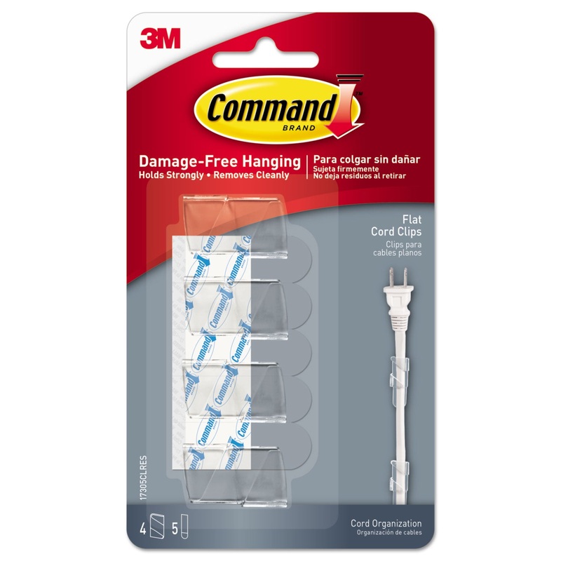 CORD CLIP, FLAT; WITH ADHESIVE, 0.75″W, CLEAR, 4/PACK